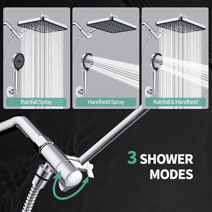 12 Inch Wide Rain Shower Head with Filtered Handheld Combo, High Pressure Rainfall Shower Head, 9 Spray Modes Handheld with 9-Inch Extension Arm, Comes with Filter Removes Chlorine (Chrome)