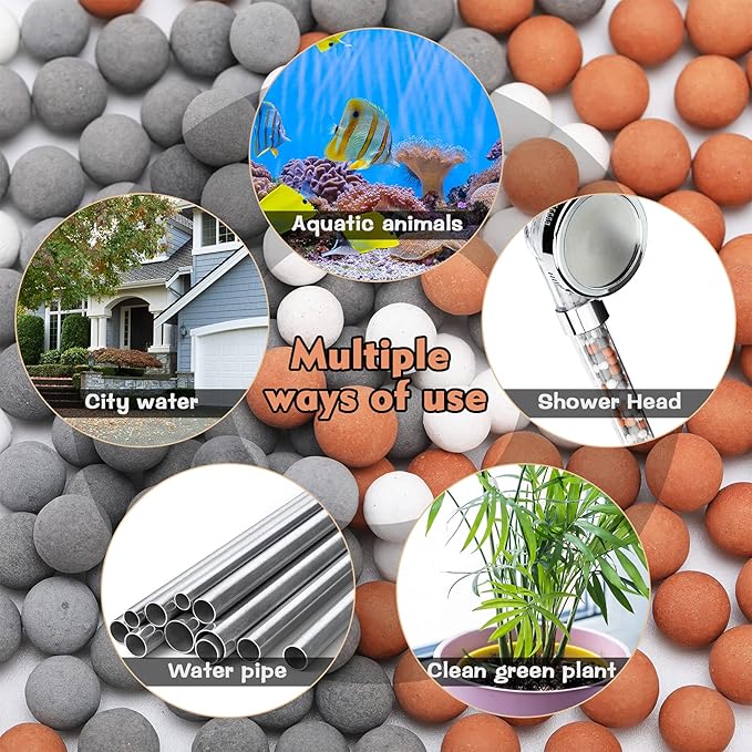 Patelai Replacement Anion Mineral Shower Head Bead Refills Purifying Water Mineral Bead Filtration Stone Ball for Filtered Shower Head, Diameter 7-8 mm(270.0 Grams,Orange, Gray, White)