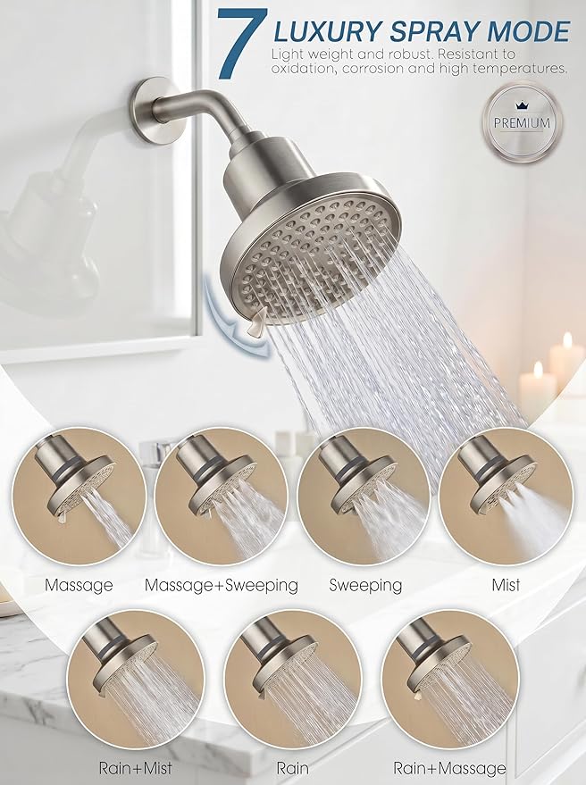 360 Degree Rotated Shower Head Brushed Nickel＆ Filter COMBO ! Anti - Chlorine Hard Water Filtered Shower Heads- 7 Sprays High Pressure Showerheads with 25 Stage Filtration for Adult and Baby
