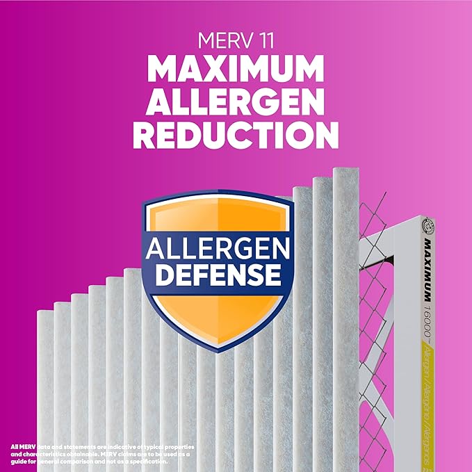 Arm & Hammer Max Allergen & Odor Reduction 14x14x1 Air and Furnace Filter, MERV 11, 4-Pack