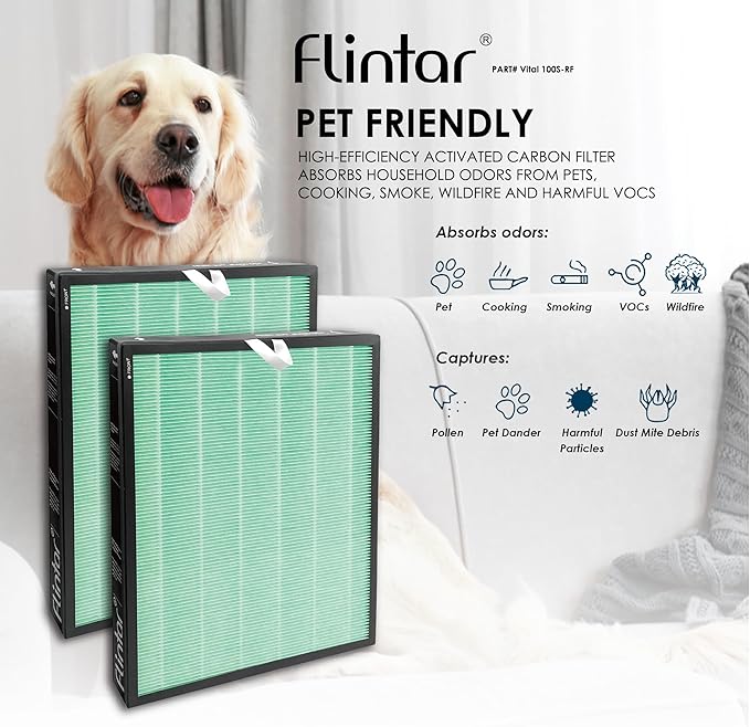 Vital 100S Toxin/Smoke Absorber Filter, Compatible with LEVOIT Vital 100S Air Purifier, H13 Grade Filtration + Activated Carbon filter, Part # Vital 100S-RF-TX, 2-Pack