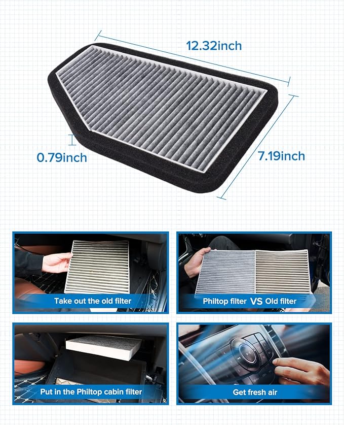 PHILTOP HEPA Cabin Air Filter w/Activated Carbon, Compatible with CF10548 Ford Escape 2007-2012, Mercury Mariner 2007-2011, Mazda Tribute 2008-2011, Carbon Filter Up Dust Pollen Odor