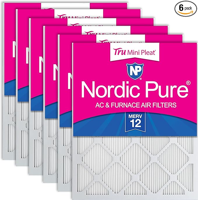 Nordic Pure 18x24x1 (Actual Size: 17 1/2 x 23 1/2 x 3/4) Tru Mini Pleat MERV 12 AC Furnace Air Filters – 2.5X More Media for Longer-Lasting, High-Efficiency Filtration - 6 Pack