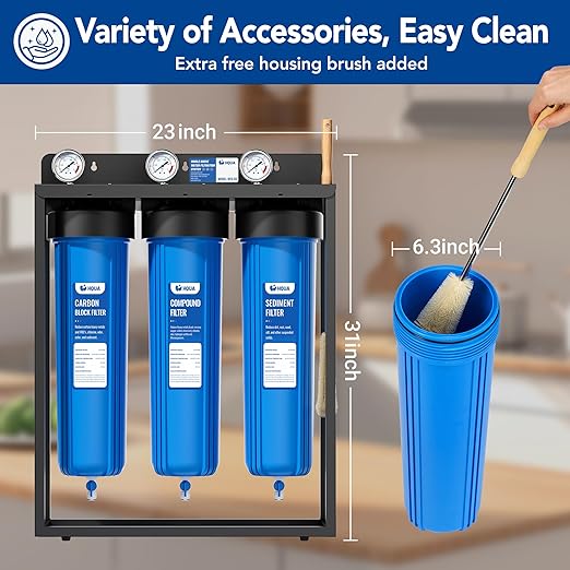 WF3-02 3-Stage Free-Standing Whole House Water Filtration System, Reduces Heavy Metals (Lead, Mercury, Arsenic, Cadmium, Chromium), Chlorine, Sediment, Odor, and VOC’s