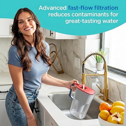 Limited Edition HOMEWATER 10-Cup Pitcher Filter (Red, White and Blue America Pitcher) – BPA-Free, High-Capacity 2.4L Fast-Flow Carbon Filter, Easy Pour, Locking Lid, Dishwasher-Safe