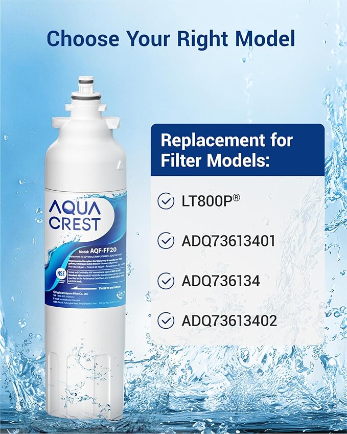 AQUA CREST ADQ73613401 Refrigerator Water Filter, Replacement for LG LT800P, ADQ73613402, Kenmore Elite 9490, ADQ73613408, ADQ75795104, 3 Pack