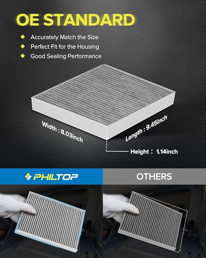 PHILTOP HEPA Cabin Air Filter w/Activated Carbon, Compatible with CF11668 Dodge Charger 2011-2023, Challenger 2011-2023, Chrysler 300 2011-2023