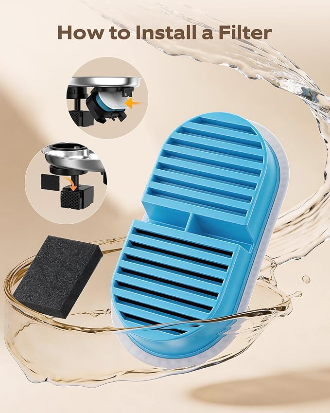 Cat Water Fountain Filter: Wireless Cat Fountain Filters Replacement - 12 Filters for Cordless Pet Water Fountain - 6 Pack Carbon Filters + 6 Pack Sponges Filters (3 Month Supply)