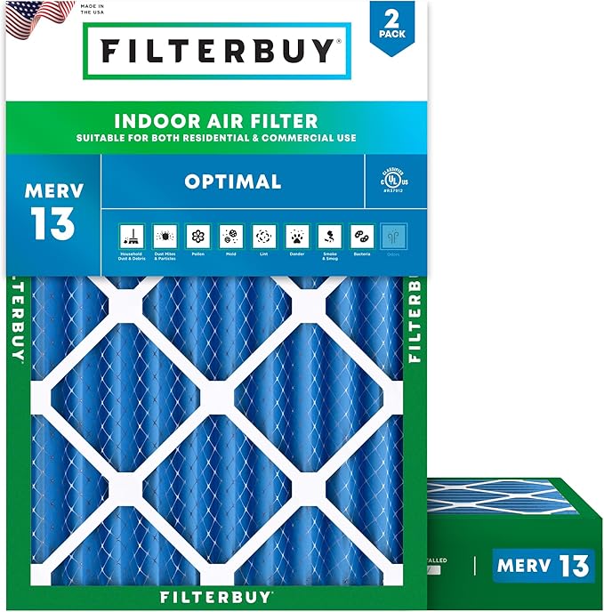 Filterbuy 14x20x4 Air Filter MERV 13 Optimal Smoke & Allergy Defense (2-Pack), Electrostatic Pleated HVAC AC Furnace Filters Replacement, Made in USA (Actual Size: 13.50 x 19.50 x 3.63)