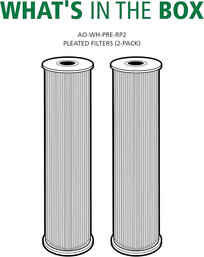 AO Smith 2.5"x10" 20 Micron Sediment Water Filter Replacement Cartridge - 2 Pack - NSF/ANSI 42 Certified - For Whole House Filtration Systems - AO-WH-PRE-RP2