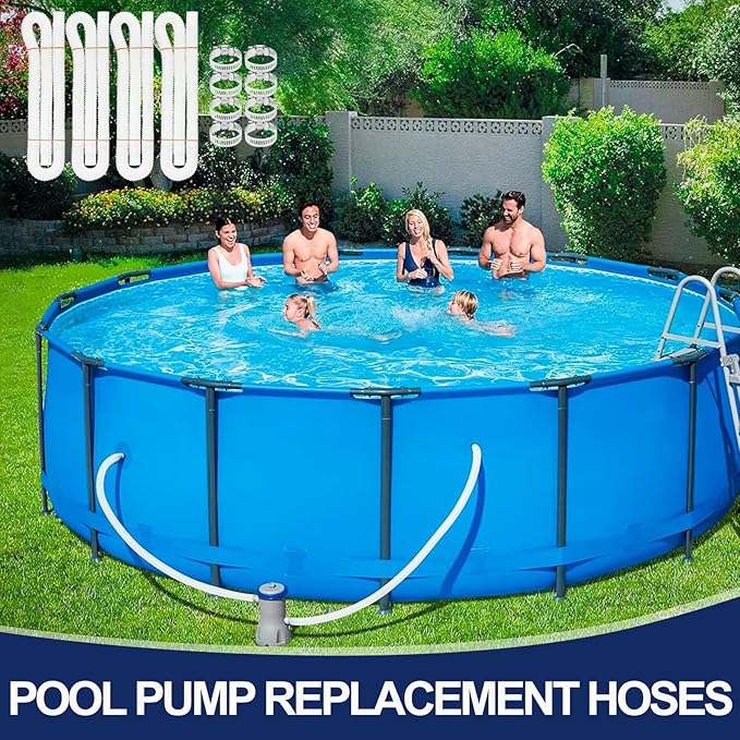 Pool Hoses for Above Ground Pools, 4 Pack 1.25 x 59 Inch Pool Filter Pump Hoses, 1 1/4 Pool Hoses Compatible with Intex Pool Filter Pump 607, 637 With 8 Metal Clamps(4)