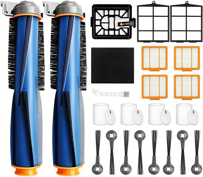 Replacement Parts Compatible with Shark AI AV2501S AV2511AE AV2501AE RV2502AE RV2610WA AV2510AOUS RV2520AOUS Robot Vacuum Cleaner, 2Main Brush, 4 motor pre-filters, 4Foam Filters, 8Side Brushes