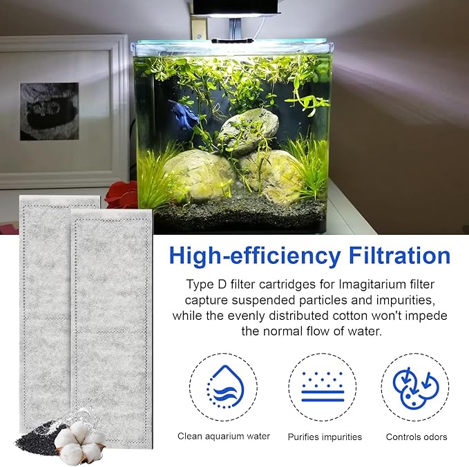 Filter D Cartridges Replacement for Imagitarium Aquarium Fish Tank Filter, Aquarium Coconut Carbon Cartridge Filter Compatible with Imagitarium Aquariums Type D Filter Cartridges 4 Pack