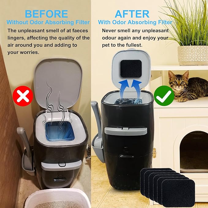 PurifyLogix 6 Pack Charcoal Filters Replacement for Litter Genie Standard Pail, Activated Charcoal Filters Compatible with Litter Genie Cat Litter Box Waste Disposal System for Odor Control (6)