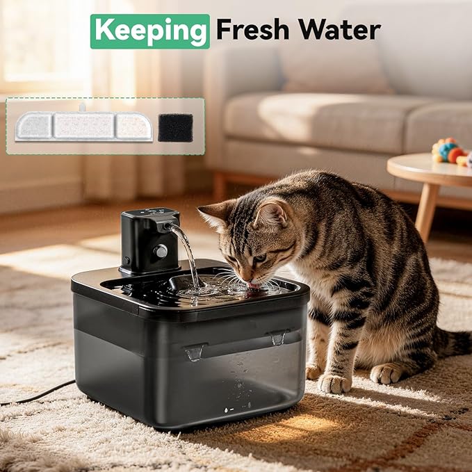 12+12 Packs for DownyPaws Cat Water Fountain Filters Replacement, Compatible with DownyPaws Wireless 84oz/2.5L and 101 oz/3L Pet Water Fountains (12 Replacement Water Filters + 12 Pre-Filter Sponges)