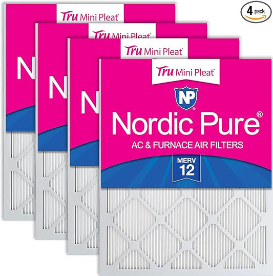 Nordic Pure 14x24x1 (Actual Size: 13 3/4 x 23 3/4 x 3/4) Tru Mini Pleat MERV 12 AC Furnace Air Filters – 2.5X More Media for Longer-Lasting, High-Efficiency Filtration - 4 Pack