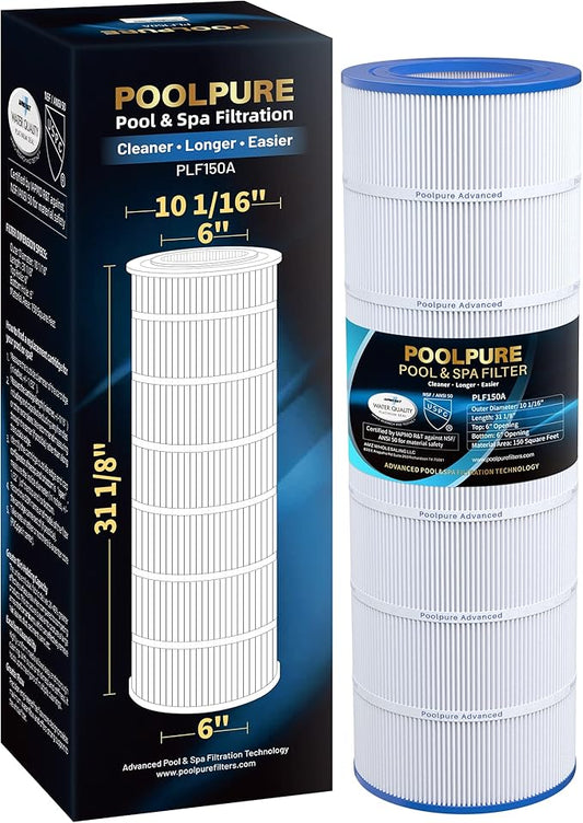 POOLPURE CC150 Pool Filter Replaces Pentair CC150, CCRP150, PAP150, Ultral-C4, PP-C4, PP-C4-M, Unicel C-9415, R173216, 59054300, Filbur FC-0687, 160317, 160355, 160352, L x OD: 31 1/8" x10 1/16"