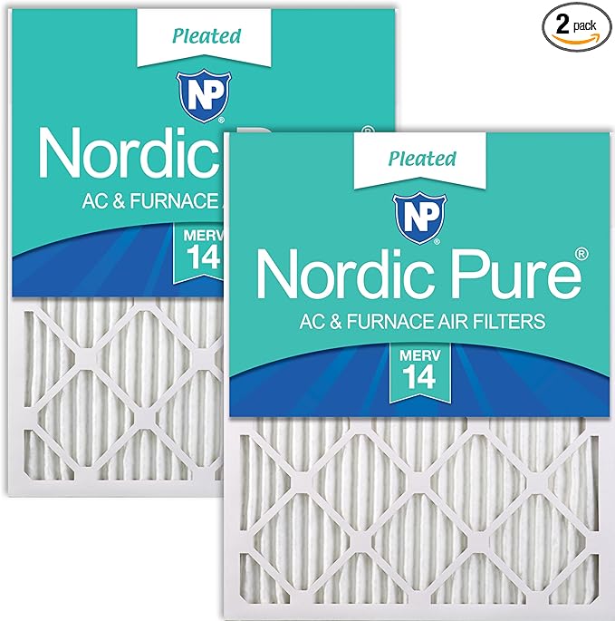 Nordic Pure 14x24x1 (Actual Size: 13 3/4 x 23 3/4 x 3/4) Pleated MERV 14 Air Filters 2 Pack