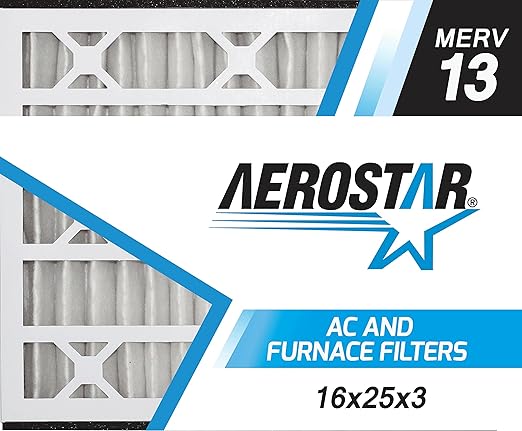 Aerostar 16x25x3 MERV 13 - 3 Count - Pleated HVAC, Furnace & Air Conditioner Filters - Removes Bacteria, Dust, Cold & Flu Germs, Lint, Mold, Pet Dander, Allergy-Causing Pollen, Smog, Smoke & Viruses