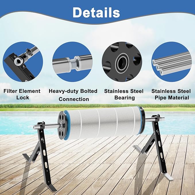 Pool Cartridge Filter Cleaner Tool with Stand, Filter Cleaner and Adapter Compatible with 3", 4", and 6" Cartridges, Sturdy Frame for Durable & Efficient Cleaning (Filter Cartridge Not Included)