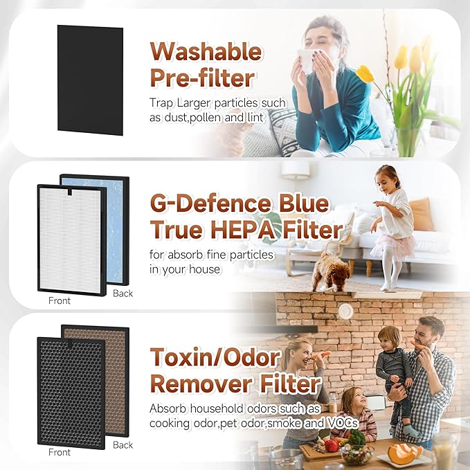2 Packs 8L HEPA Carbon Replacement Filters Set Compatible with Okaysou Airmax 8L Air Purifi-er, 2 pcs carbon pre-filter+2pcs HEPA Filters+ 2pcs Activated Carbon Filters