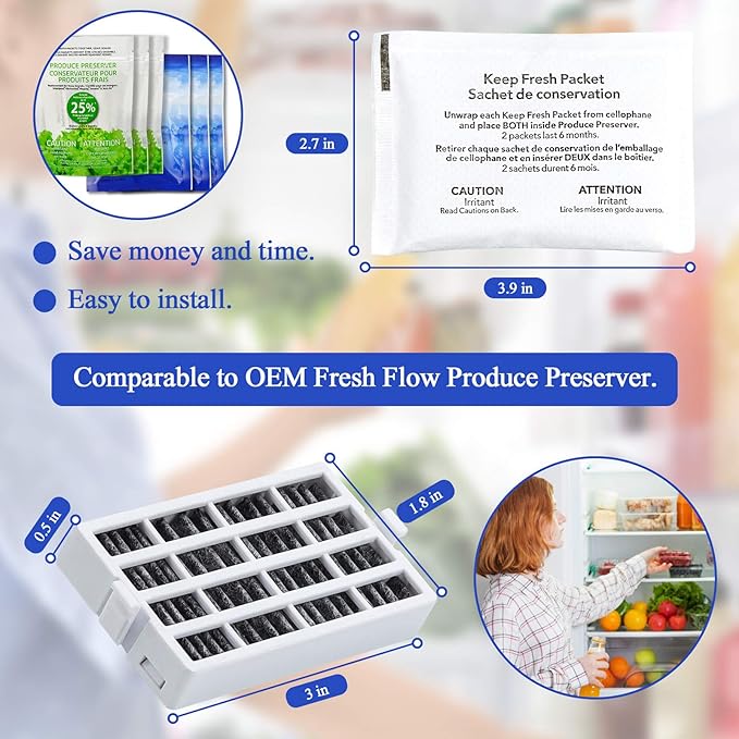 AMI PARTS W10311524 AIR1 Fresh Flow Air Filter & W10346771A Produce Preserver Replacement Compatible with Refrigerator (6 Packs)