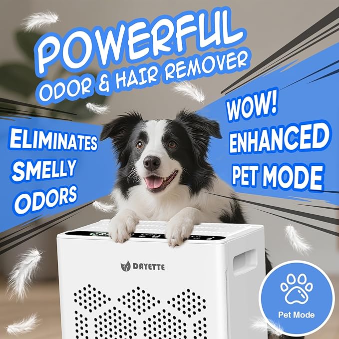 DAYETTE Air Purifiers for Home Large Room Up to 1800 Ft² with HEPA 14 Filter, Pet Air Purifier with Washable Prefilter for Bedroom with Fragrance, Air Cleaner for Smoke Dust Pets Hair Odor, WhiteBlack