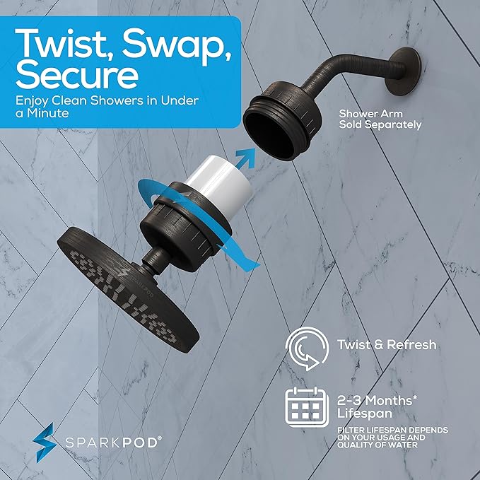 SparkPod Luxury Filtered Shower Head Set 23 Stage Shower Filter - Reduces Chlorine and Heavy Metals - High Pressure Showerhead Filter (6" Round, Vintage Oil-Rubbed Bronze)