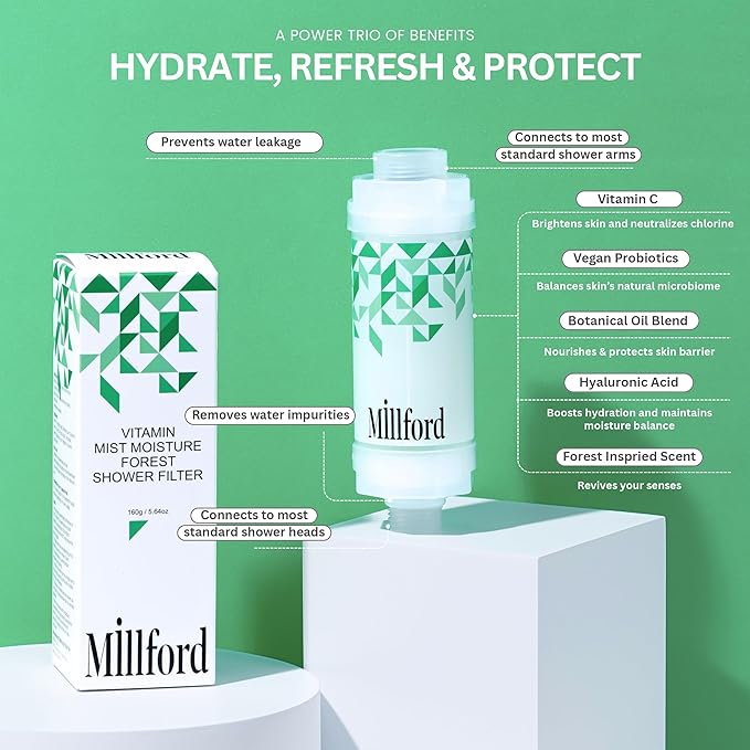Vitamin C Shower Filter - Korean Hydrating Mist Moisture Filter for Lasting Hydration, 99.9% Chlorine Removal, Natural Shower Infuser Detox, Deep Moisture Boost for Dry Skin (Forest)