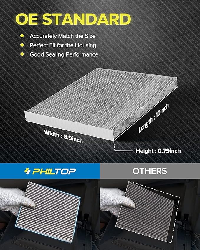 PHILTOP HEPA Cabin Air Filter w/Activated Carbon, Compatible with CF11819 Chevrolet Equinox 2010-2017, Captiva Sport, Hyundai Sonata, Santa Fe(Sport/XL), GMC Terrain, Kia Optima, Sedona and Saturn Vue