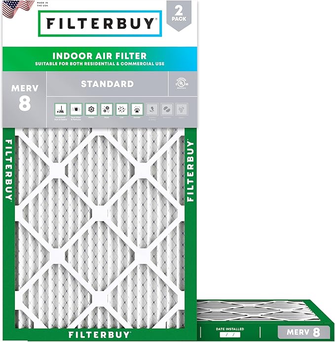 Filterbuy 14x22x1 Air Filter MERV 8 Essential Dust & Allergy Defense (2-Pack), Electrostatic Pleated HVAC AC Furnace Filters Replacement, Made in USA (Actual Size: 13.50 x 21.50 x 0.75)