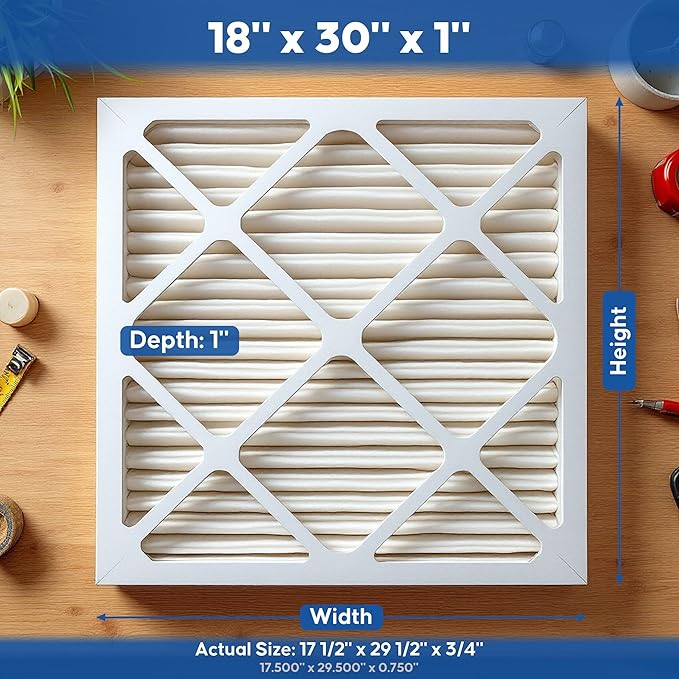 Aerostar 18x30x1 MERV 8 Pleated Air Filter, 6 Pack, AC Furnace Filters, HVAC Filter, Air Conditioner Filters, Heater Filters Replacement for Home (Actual Size: 17.5x19.5x0.75)