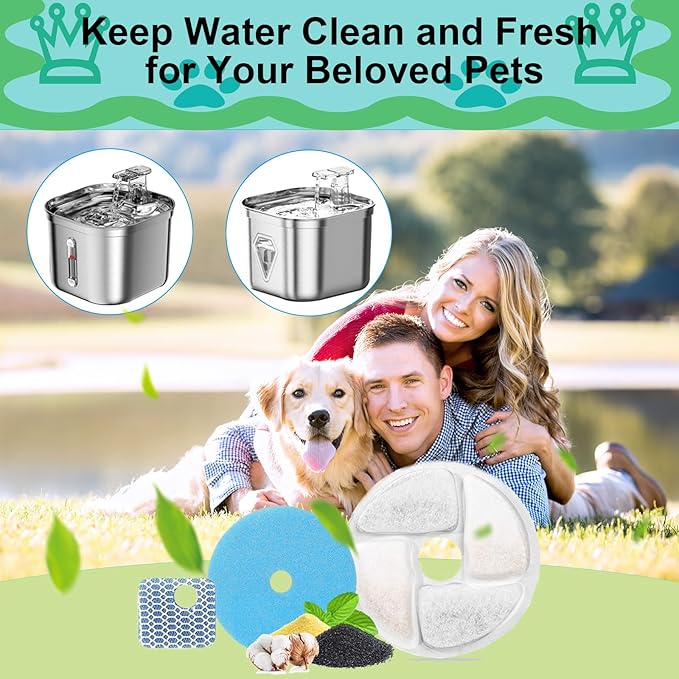 Cat Water Fountain Filter,Cat Fountain Filters Replacement for Square 2.2L/73oz Stainless Steel Pet Water Fountain,5 Pack Pet Fountain Filter Replacement