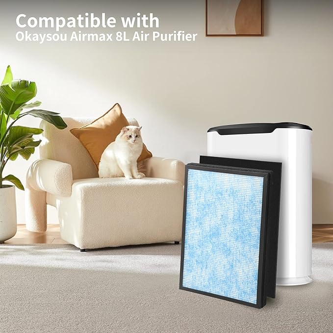 3 packs 3-in-1 8L H13 True HEPA Replacement Filters for Okaysou Airmax 8L Air Purifi-er with H13 Grade True HEPA Blue Ultra-Filter