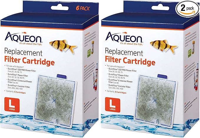 Aqueon Replacement Filter Cartridges, Ensure Even Distribution of Activated Carbon, 25% More Activated Carbon, Easy Installation, Large (Pack of 12)