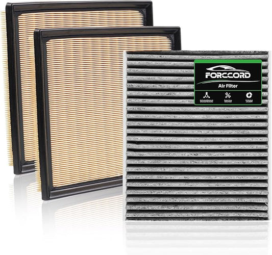 2-Pcs Engine & 1-Pcs Cabin Air Filter Fit for Toyota Tundra 3.5L 2022-2026, Sequoia 3.5L 2023-2026 Activated Carbon Cabin Filter Replacement 17801F4010 87139-50110 Car Accessories