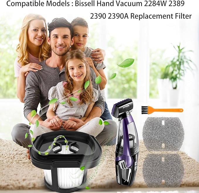 4-Pack Handheld Vacuums Replacement Filter for Bissell Pet Hair Eraser Lithium Ion Cordless Hand Vacuum 2284W 2389 2390 2390A, Black