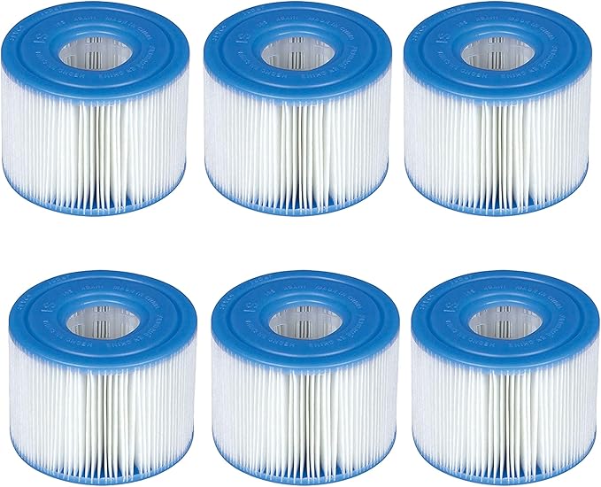 Intex 29011E Type S1 PureSpa Easy Set Pool Spa Hot Tub Filter Replacement Cartridges (6 Filters), Blue and White