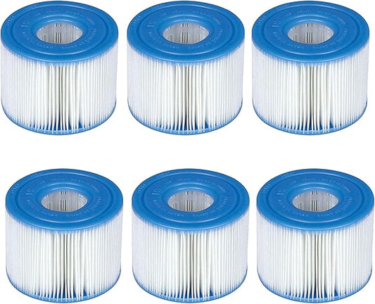 Intex 29011E Type S1 PureSpa Easy Set Pool Spa Hot Tub Filter Replacement Cartridges (6 Filters), Blue and White