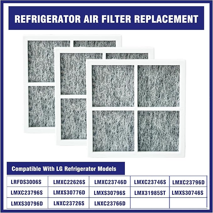 3 Pcs Refrigerator Air Filter Fit for LG LRFDS3006S, LMXC22626S, LMXC23746D, LMXC23746S, LMXC23796D, LMXC23796S, LMXS30776D, LMXS30796S, LMX31985ST, LMXS30746S, LMXS30796D, LNXC23726S, LNXC23766D