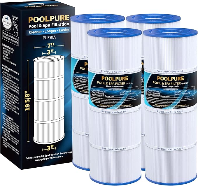 POOLPURE CX580XRE Pool Filter Replaces Hayward C580E, PA81-PAK4, Ultral-A3, Unicel C-7483, Hayward SwimClear C3020, C3025, C3030, Filbur FC-1225, FC-6425,4 X 81 sq. ft.Cartridge,L x OD: 19 5/8"x 7"