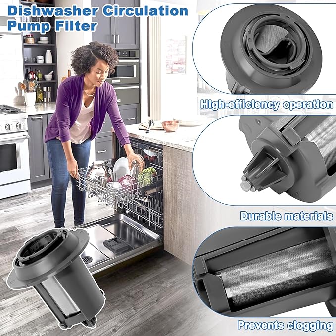 W11084156 Dishwasher Circulating Pump Filter Replaces W10713298 and PS12070547, Compatible with Whirlpool Kenmore KitchenAid, Suitable for 221.4815N, 612, KDPM354GBS0, KDTM404ESS1 Etc