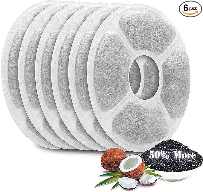 Cat Water Fountain Filters 6 Pack,50% More Activated Carbon,Genuine Cat Flower Fountain Replacement Filters, Fit for Most Dog Pet Drinking Dispenser Triple Filtration (Not for Catit)