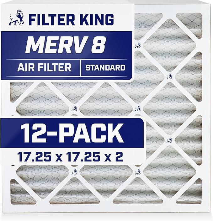 Filter King 17.25x17.25x2 Air Filter (MERV 8) (12-Pack) Dust & Allergy Control AC Furnace Filters, MADE IN USA, HVAC, Pleated, Electrostatic (Actual Size: 17.25 x 17.25 x 1.75)