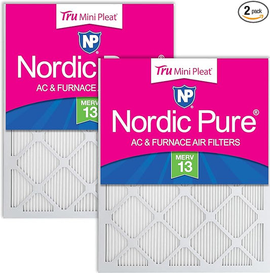 Nordic Pure 14x20x1 (Actual Size: 13 1/2 x 19 1/2 x 3/4) Tru Mini Pleat MERV 13 AC Furnace Air Filters – 2.5X More Media for Longer-Lasting, High-Efficiency Filtration - 2 Pack