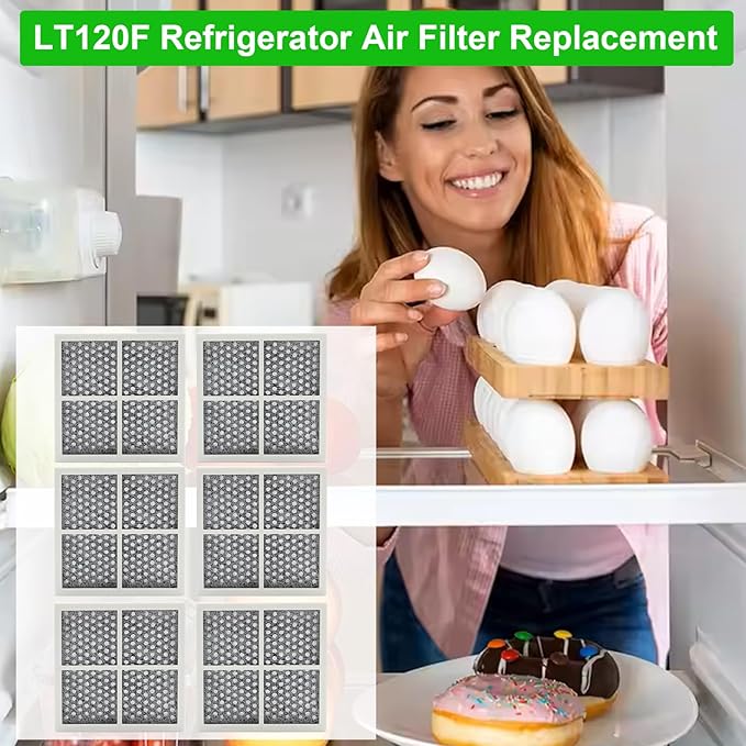 6 PACK LT120F Refrigerator Air Filter Replacement, Compatible models LG LT120F Kenmore Elite 469918, 9918, 795, for LG ADA73214402, ADQ73214403, ADQ73214404, ADQ73334008, LMXS30776S