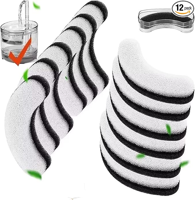 Cat Water Fountain Filters, 12 Pack Pet Fountain Replacement Foam Sponge Pre-Filters Fit for Clear Cat Water Fountain Dispenser
