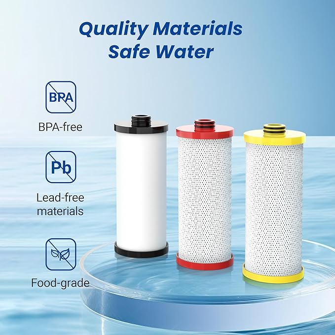 Waterspecialist WS852 Water Filter, Replacement for Aquasana® AQ-5300R, AQ-6300, AQ-C3-R, Black, Red and Yellow, 600 Gallons, 3 Filters