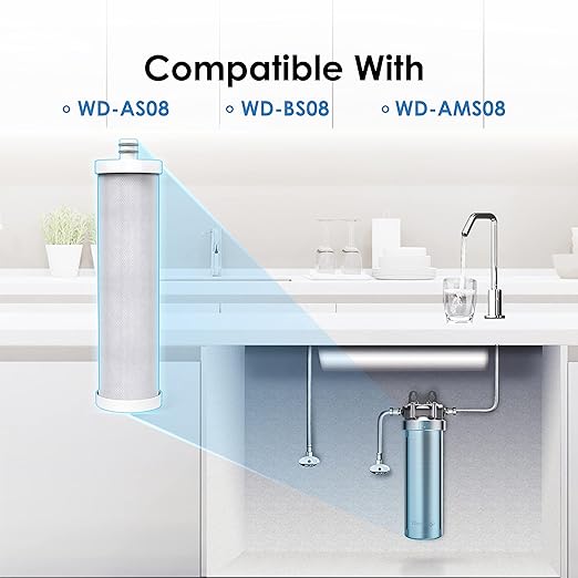 Waterdrop WF08 Under Sink Replacement Water Filter, Replacement for Waterdrop AS08/BS08/AMS08, 8000 Gallons, Reduces Chlorine, Lead, Heavy Metals, Bad Taste