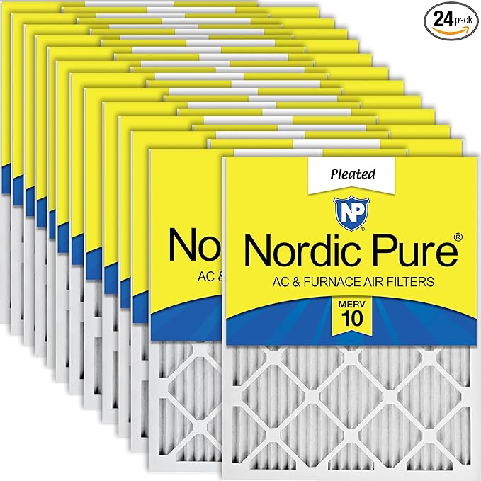 Nordic Pure 20x25x1 (Actual Size: 19 1/2 x 24 1/2 x 3/4) Pleated MERV 10 Air Filters 24 Pack
